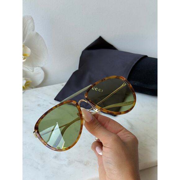 NEW Gucci GG0672S Havana Brown Green Lens Aviator Sunglasses main image 6
